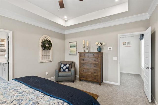 383 Morgan Rd, Carrollton, GA 30116 - bedroom with ornamental molding, carpet floors, a raised ceiling, baseboards, and ceiling fan