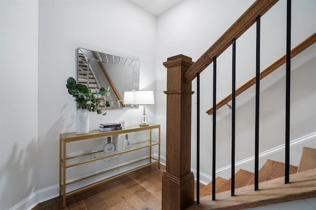 124 Everley Walk, Alpharetta, GA 30009 - stairs featuring wood finished floors and baseboards