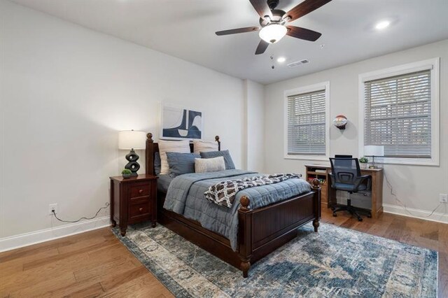 124 Everley Walk, Alpharetta, GA 30009 - bedroom with baseboards, wood finished floors, recessed lighting, and a ceiling fan