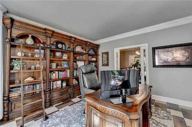 1595 Northcliff Trce, Roswell, GA 30076 - home office featuring ornamental molding and baseboards