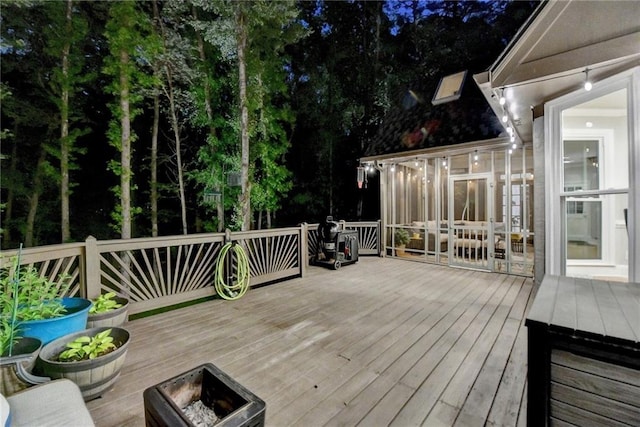 1595 Northcliff Trce, Roswell, GA 30076 - wooden deck featuring a sunroom