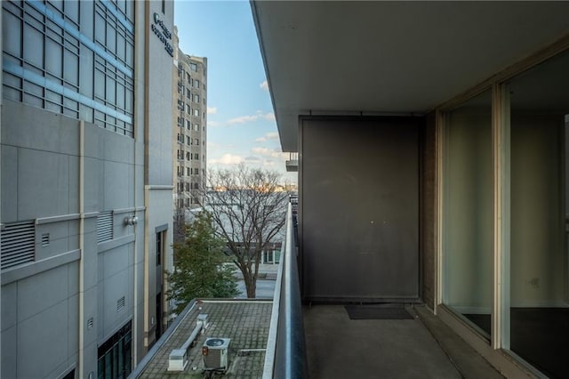 balcony featuring central air condition unit