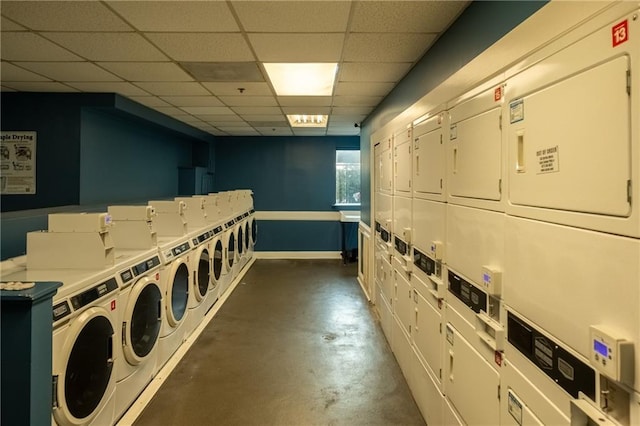 washroom with washer and dryer and stacked washer and clothes dryer