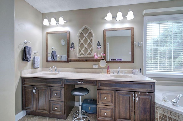 20 Friendship Rd, Euharlee, GA 30145 - bathroom featuring plenty of natural light, double vanity, tiled tub, and tile patterned flooring