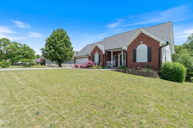 20 Friendship Rd, Euharlee, GA 30145 - ranch-style home featuring brick siding, a front lawn, an attached garage, and a shingled roof