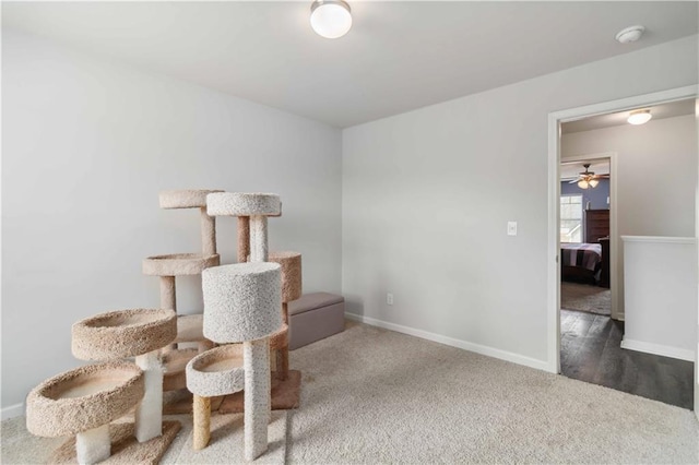 living area with dark colored carpet