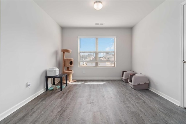 interior space with dark wood-type flooring