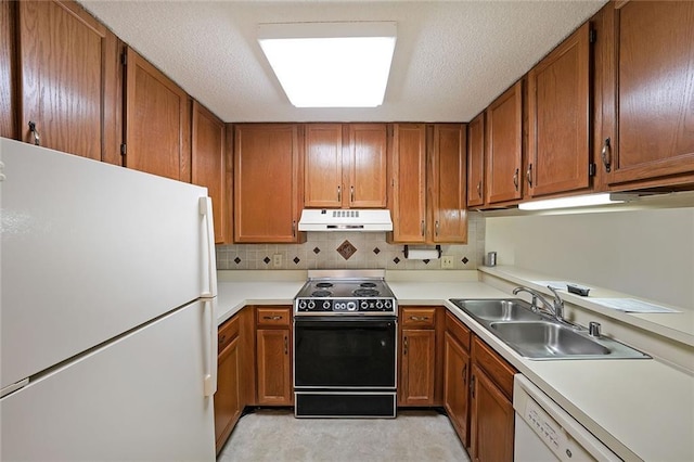 1800 Clairmont Lk Unit 213, Decatur, GA 30033 - kitchen featuring white appliances, brown cabinets, under cabinet range hood, and a sink