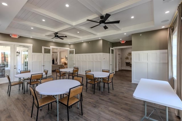 dining room featuring a healthy amount of sunlight, french doors, and beamed ceiling