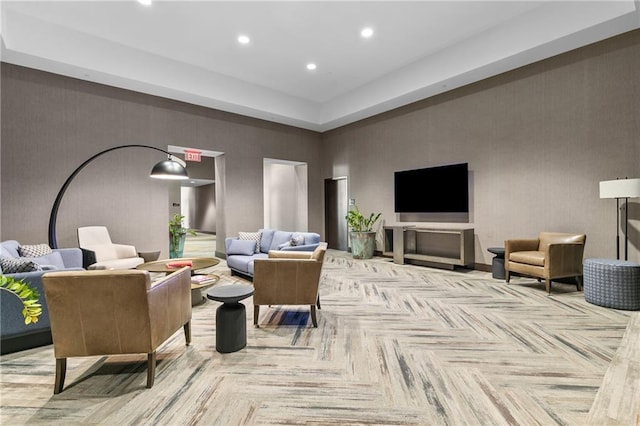 living room with light parquet flooring