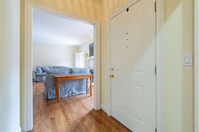 entryway with wood finished floors