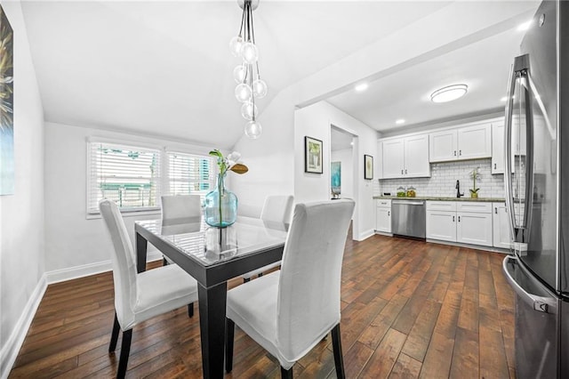 dining area with sink and dark wood-type flooring