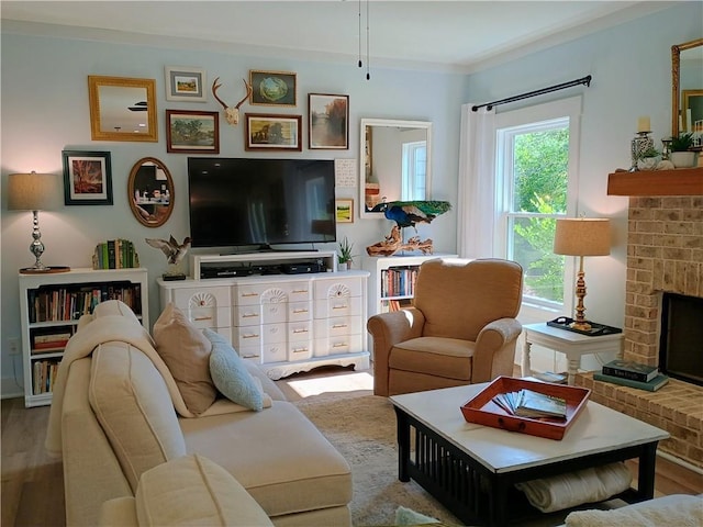 336 White Oak Way, Monroe, GA 30655 - living room with a fireplace, wood finished floors, and crown molding