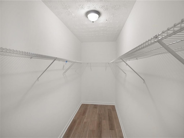 walk in closet with wood finished floors