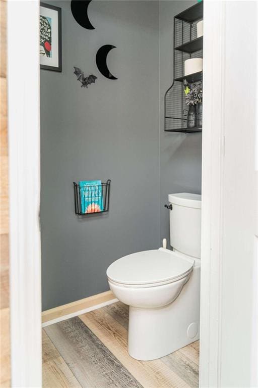 bathroom with hardwood / wood-style flooring and toilet