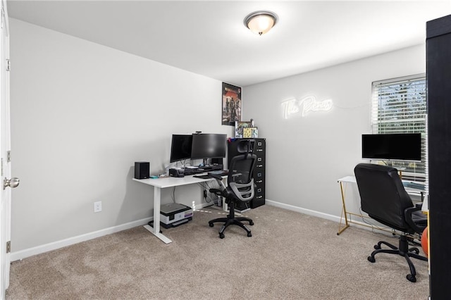 home office with light carpet