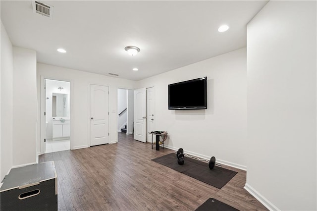 350 Eagle Tiff Dr, Sugar Hill, GA 30518 - workout area with wood finished floors and recessed lighting