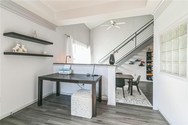 interior space featuring ceiling fan and dark hardwood / wood-style flooring