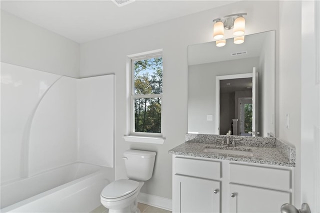 full bathroom with vanity, tile patterned flooring, toilet, and shower / bath combination