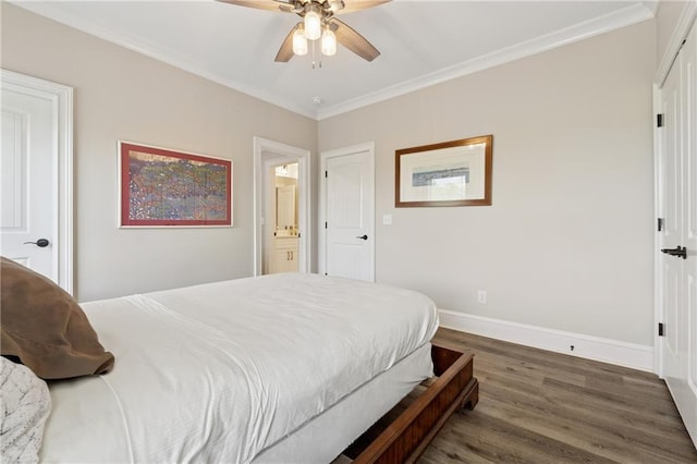 1656 Talking Rock Rd, Jasper, GA 30143 - bedroom featuring wood finished floors, baseboards, crown molding, ensuite bath, and a ceiling fan