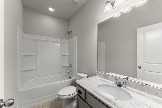 427 Dawson Pointe Pkwy, Dawsonville, GA 30534 - bathroom featuring toilet, vanity, tile patterned flooring, and shower / bathtub combination