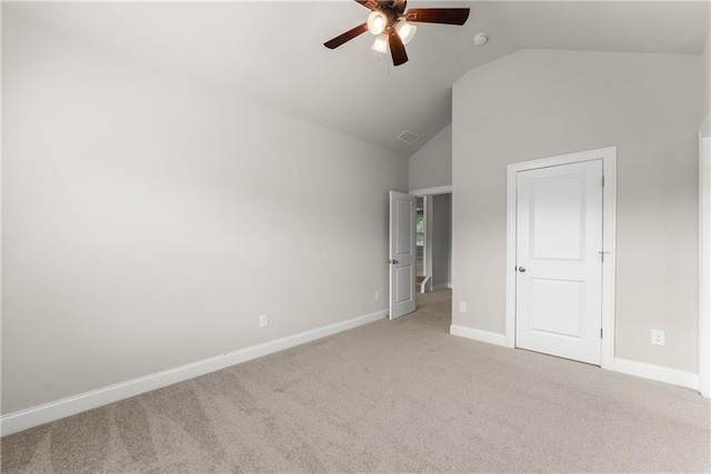 427 Dawson Pointe Pkwy, Dawsonville, GA 30534 - unfurnished bedroom featuring carpet, baseboards, high vaulted ceiling, and a ceiling fan