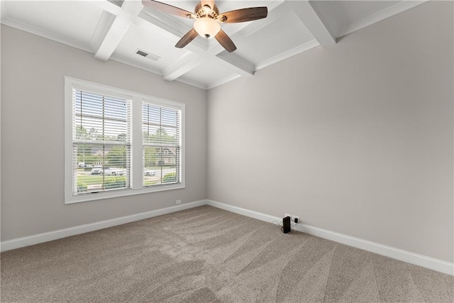 427 Dawson Pointe Pkwy, Dawsonville, GA 30534 - carpeted empty room featuring coffered ceiling, baseboards, beam ceiling, ceiling fan, and ornamental molding