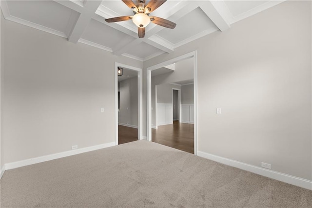 427 Dawson Pointe Pkwy, Dawsonville, GA 30534 - empty room featuring coffered ceiling, carpet, ceiling fan, beamed ceiling, and baseboards