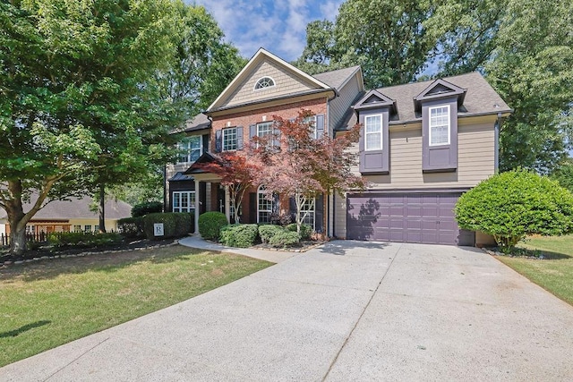 2295 Hemrick Rd, Cumming, GA 30041 - view of front of house featuring driveway, a garage, a front yard, and brick siding