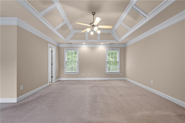 871 Windsor Creek Dr, Grayson, GA 30017 - carpeted empty room featuring a ceiling fan, crown molding, and coffered ceiling
