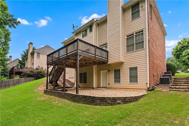 871 Windsor Creek Dr, Grayson, GA 30017 - back of house featuring stairs, a wooden deck, and a chimney