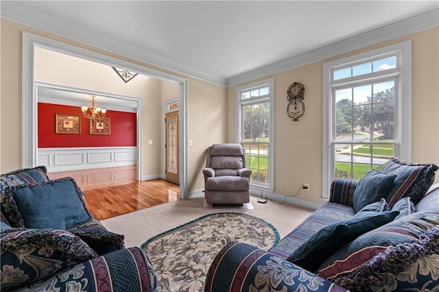 871 Windsor Creek Dr, Grayson, GA 30017 - living area featuring a chandelier, crown molding, wood finished floors, and carpet floors