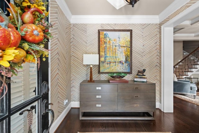 interior details with hardwood / wood-style flooring and ornamental molding