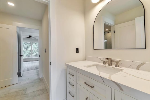 2808 S Arbor Dr, Gainesville, GA 30507 - bathroom featuring vanity, baseboards, recessed lighting, and a ceiling fan