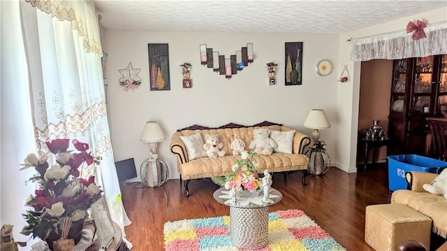 4256 Village Square Ln, Stone Mountain, GA 30083 - living room featuring a textured ceiling, wood finished floors, and baseboards