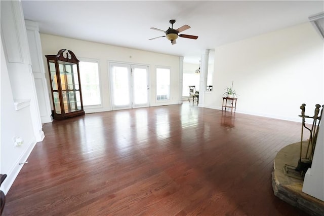 5452 Old Dalton Rd NE, Calhoun, GA 30701 - unfurnished living room with ceiling fan and wood finished floors
