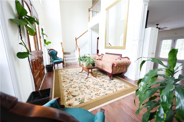 5452 Old Dalton Rd NE, Calhoun, GA 30701 - living room featuring stairway and wood finished floors