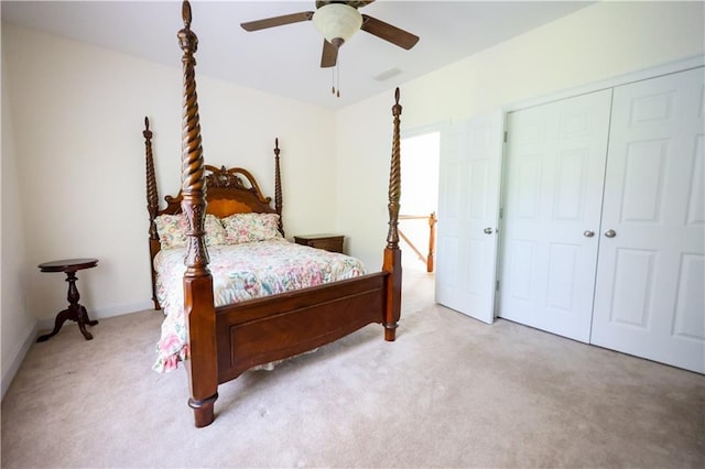 5452 Old Dalton Rd NE, Calhoun, GA 30701 - bedroom with light colored carpet, a closet, and ceiling fan
