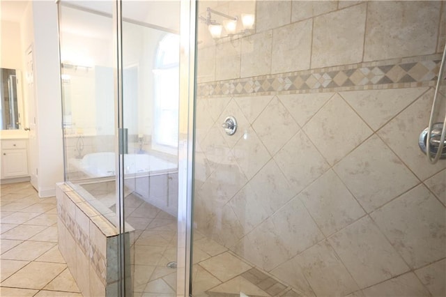 5452 Old Dalton Rd NE, Calhoun, GA 30701 - full bath featuring a shower stall, a bath, tile patterned floors, and vanity