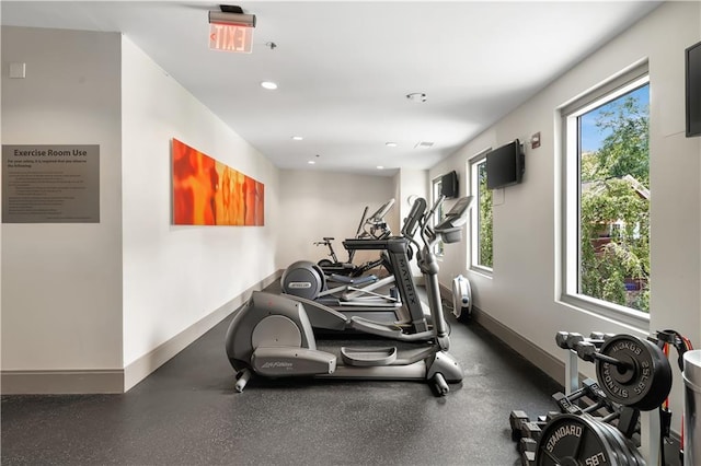 905 Juniper St NE Unit 805, Atlanta, GA 30309 - exercise room featuring baseboards and recessed lighting