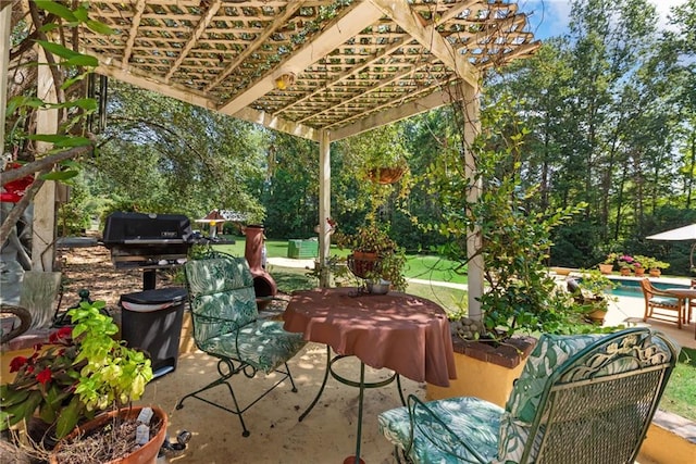 view of patio / terrace featuring a pool and a pergola