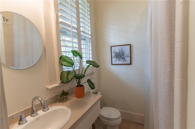 bathroom with tile patterned floors, toilet, and vanity