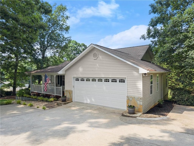 241 Cook St, Alto, GA 30510 - ranch-style house featuring driveway, a porch, stone siding, a garage, and roof with shingles