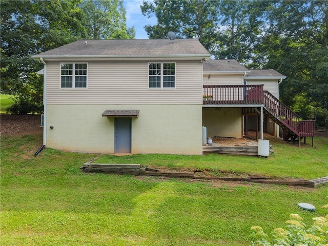 241 Cook St, Alto, GA 30510 - back of property featuring a deck, stairs, a yard, and stucco siding