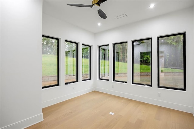 15154 Hopewell Rd, Alpharetta, GA 30004 - spare room featuring light wood-type flooring, baseboards, a ceiling fan, and recessed lighting