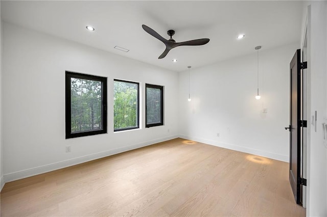 15154 Hopewell Rd, Alpharetta, GA 30004 - empty room with light wood-style flooring, a ceiling fan, baseboards, and recessed lighting