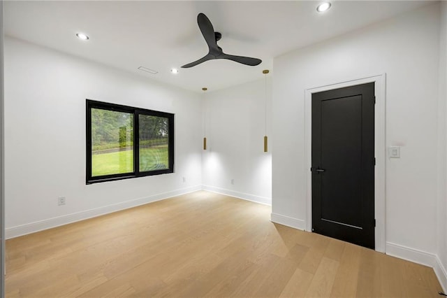 15154 Hopewell Rd, Alpharetta, GA 30004 - spare room with light wood-type flooring, recessed lighting, ceiling fan, and baseboards