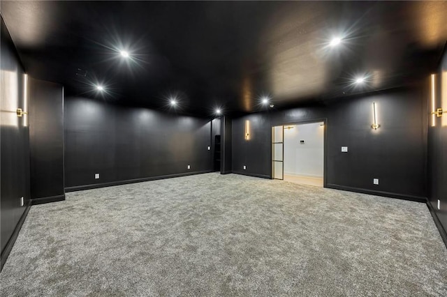 15154 Hopewell Rd, Alpharetta, GA 30004 - cinema room featuring carpet floors, recessed lighting, and baseboards