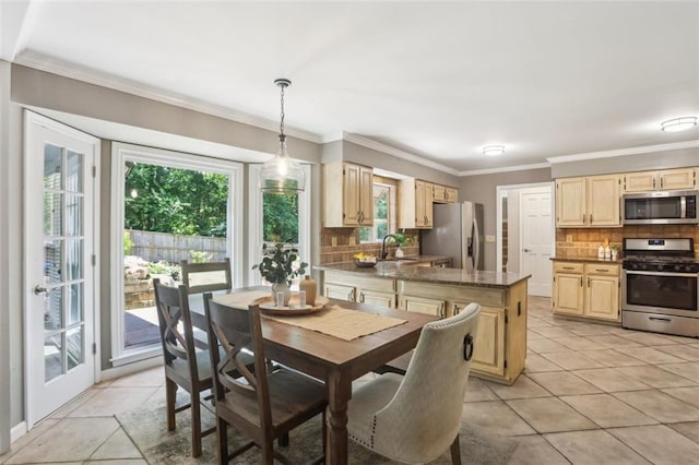 3837 Fenway Xing, Marietta, GA 30062 - dining room with light tile patterned flooring and crown molding
