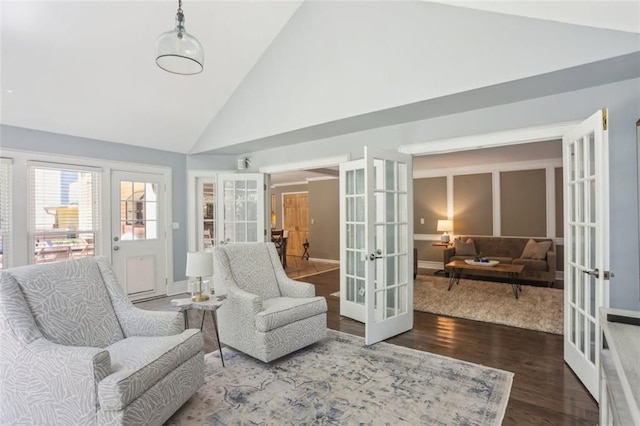 3837 Fenway Xing, Marietta, GA 30062 - living area with french doors, wood finished floors, and high vaulted ceiling